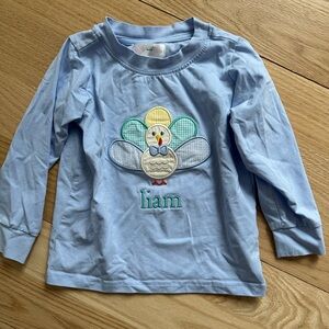 Liam Light Blue LS Tee with turkey Appliqué